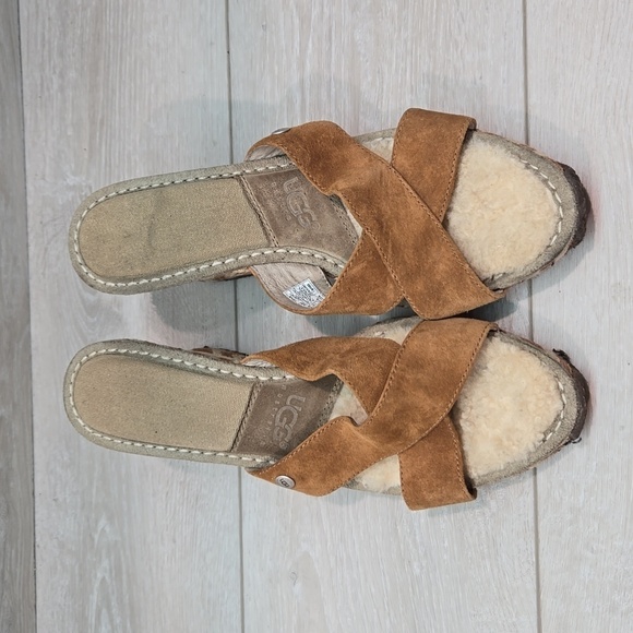 Ugg Australia Women 1689 Leather strap Sheepskin Wedge Sandals shoes sz 10 - Picture 3 of 13